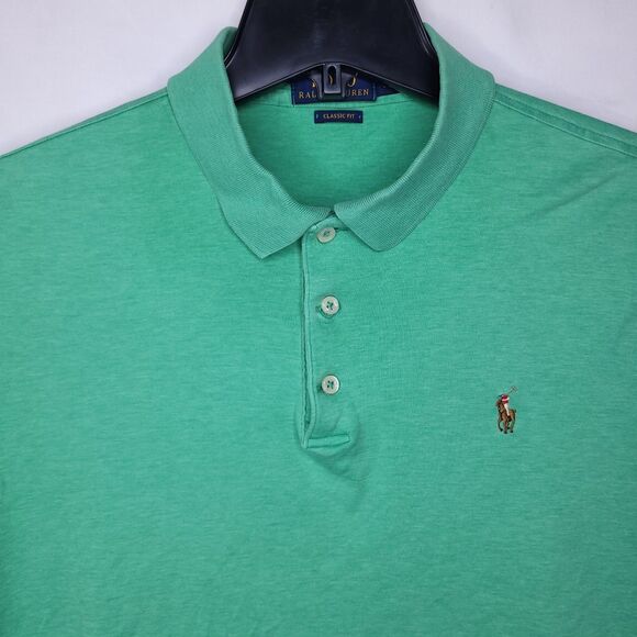 Ralph Lauren Polo Shirt Mens Large Green Pony Classic Fit - Picture 1 of 14
